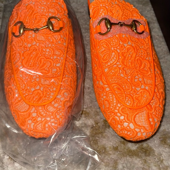 Gucci Orange Princeton floral lace backless loafer - Picture 13 of 15